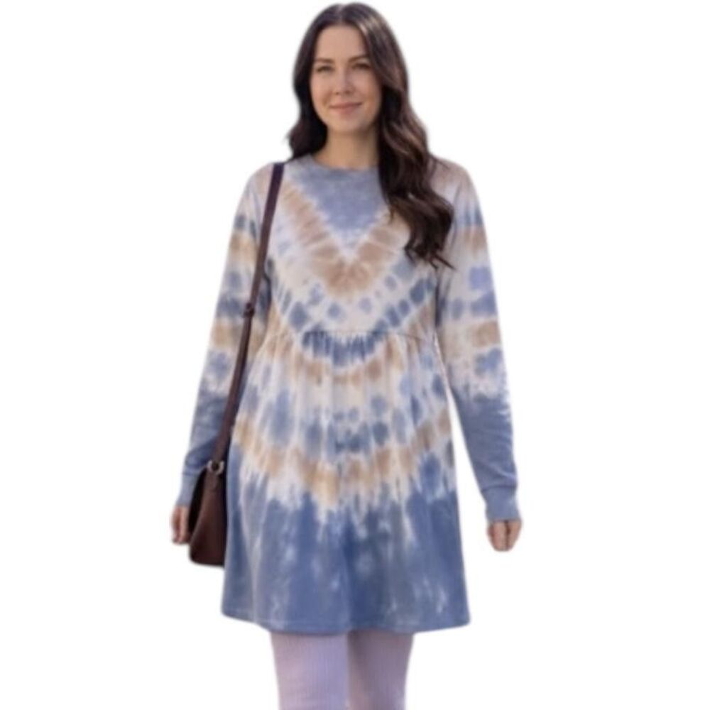Ultra Flirt Fleece Dress Womens Small Tie Dye Long Sleeve French Terry Winter